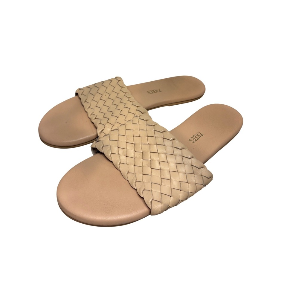 TKEES Gemma Slide Sandals Women 10 Nude Beige Woven Braided Leather Flats Brazil